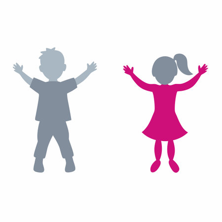 Happy children silhouette vector on white backgroundのイラスト素材