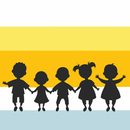 Happy children silhouette vector on white backgroundのイラスト素材
