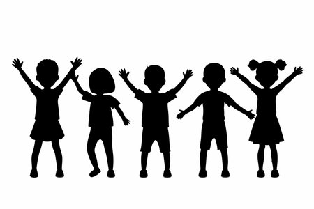 Happy children silhouette vector on white backgroundのイラスト素材