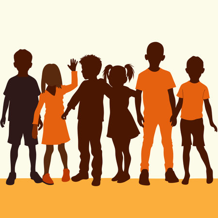 Happy children silhouette vector on white backgroundのイラスト素材