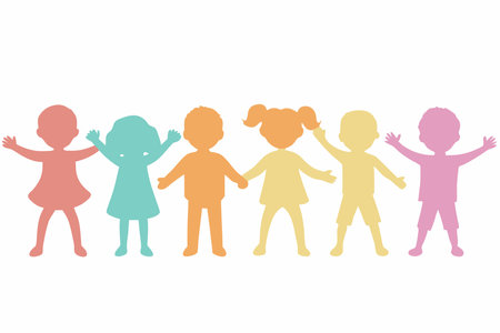 Happy children silhouette vector on white backgroundのイラスト素材