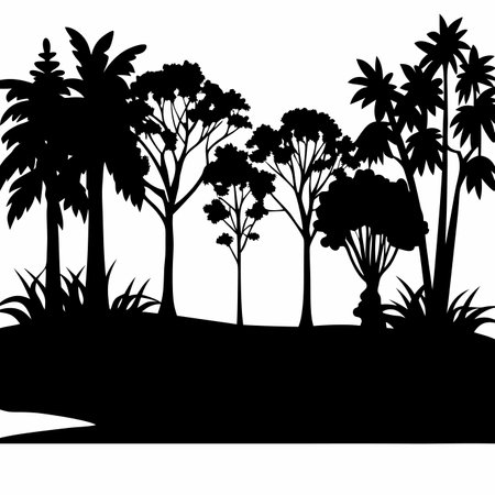 Shadow of forest scene silhouette vector on white backgroundのイラスト素材