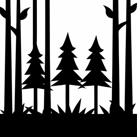 Shadow of forest scene silhouette vector on white backgroundのイラスト素材