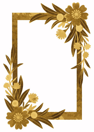 Minimalist floral frame in gold foil color vectorのイラスト素材
