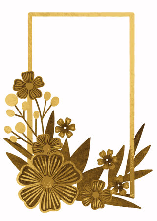 Minimalist floral wedding card in gold foil color vectorのイラスト素材