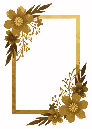 Minimalist floral wedding card in gold foil color vectorのイラスト素材
