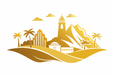 Minimalist Saudi Arabia nature in gold foil color vectorのイラスト素材