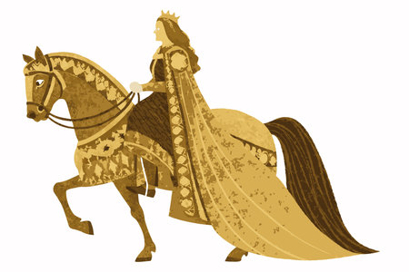 The Palfrey, Medieval Horseman lady in gold foilのイラスト素材