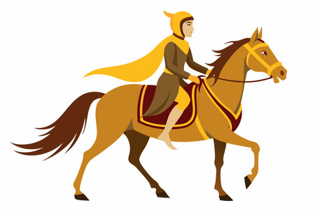 The Palfrey, Medieval Horseman lady in gold foilのイラスト素材