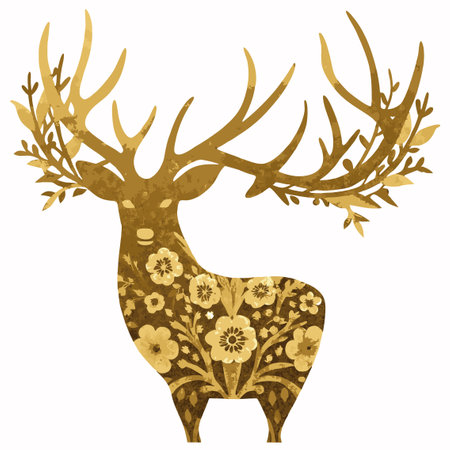Minimalist floral deer in gold foil color vectorのイラスト素材
