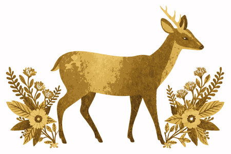 Minimalist floral deer in gold foil color vectorのイラスト素材