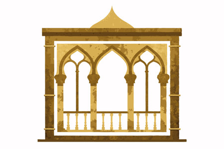 Minimalist Golden mosque window on white backgroundのイラスト素材
