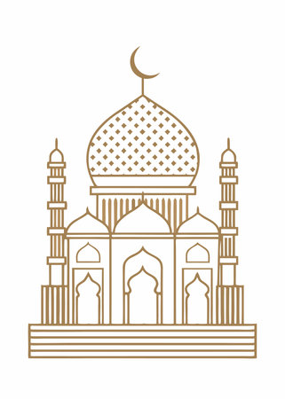 Minimalist Islamic mosque vector on white backgroundのイラスト素材