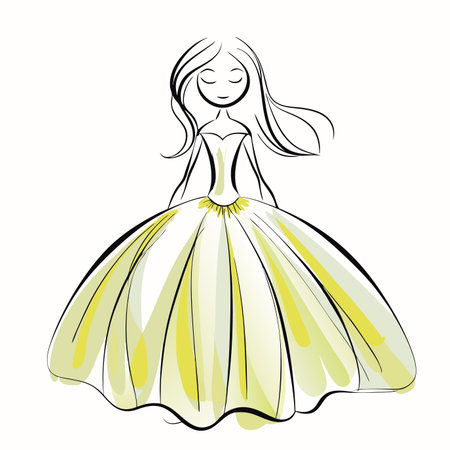 Elegant girl line art vector on white backgroundのイラスト素材