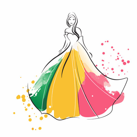Elegant girl line art vector on white backgroundのイラスト素材