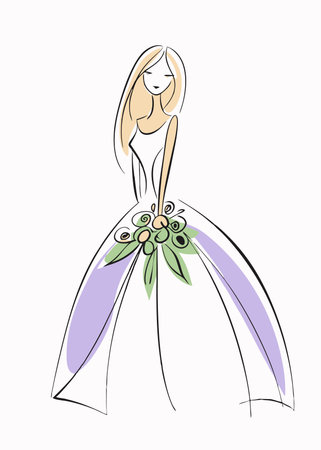 Elegant girl line art vector on white backgroundのイラスト素材