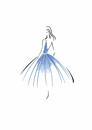 Elegant girl line art vector on white backgroundのイラスト素材