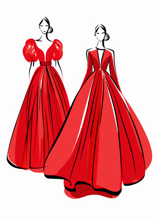 Fashion women line art vector on white backgroundのイラスト素材