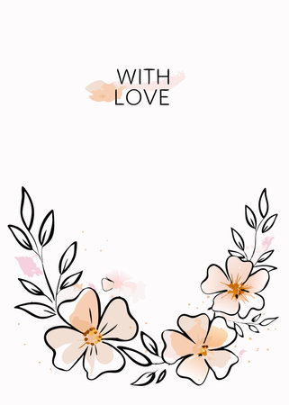 Minimalist floral wedding card on white backgroundのイラスト素材