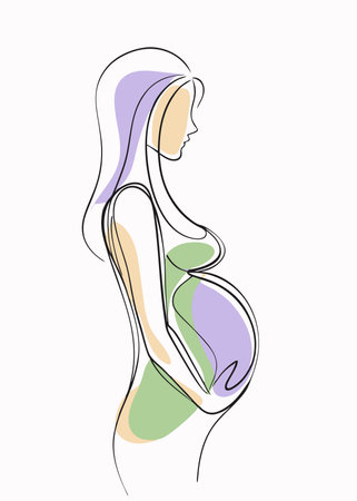 Pregnant women line art vector on white backgroundのイラスト素材