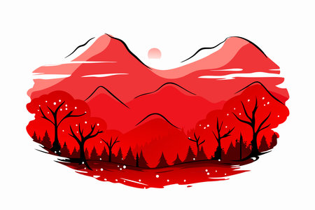 Watercolor landscape mountain vector on white backgroundのイラスト素材