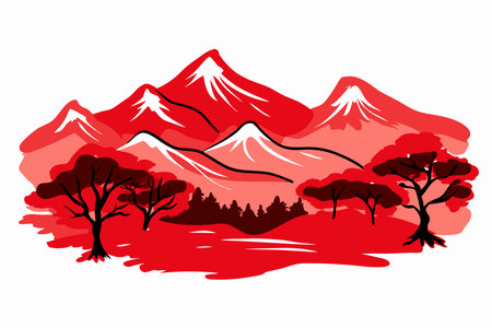 Watercolor landscape mountain vector on white backgroundのイラスト素材