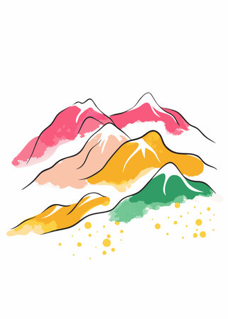 Watercolor landscape mountain vector on white backgroundのイラスト素材