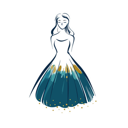 Watercolor woman with dress vector on white backgroundのイラスト素材