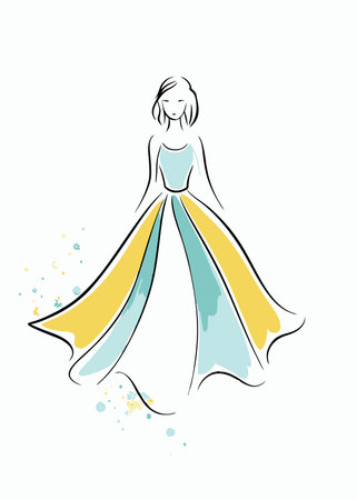 Watercolor woman with dress vector on white backgroundのイラスト素材