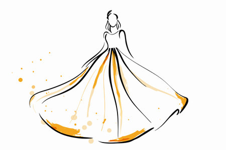Watercolor woman with dress vector on white backgroundのイラスト素材