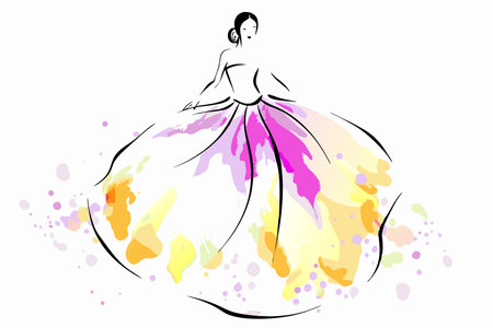 Watercolor woman with dress vector on white backgroundのイラスト素材