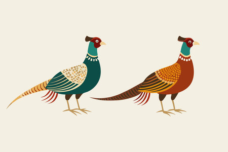 Chinese painting featuring two pheasant birdsのイラスト素材