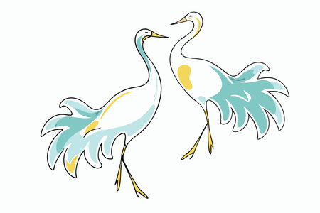 Chinese painting featuring two pheasant birdsのイラスト素材