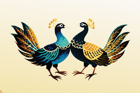 Chinese painting featuring two pheasant birdsのイラスト素材