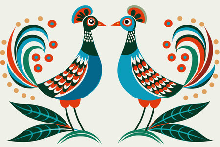 Chinese painting featuring two pheasant birdsのイラスト素材