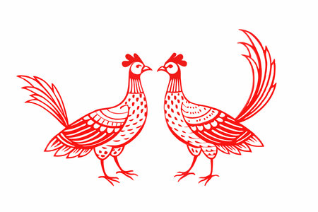Chinese painting featuring two pheasant birdsのイラスト素材