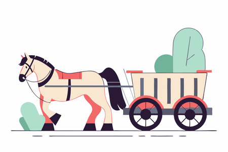 Horse with wooden empty cart vector on white backgroundのイラスト素材