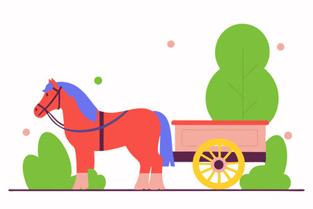 Horse with wooden empty cart vector on white backgroundのイラスト素材