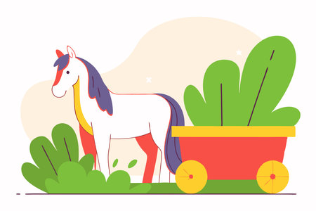 Horse with wooden empty cart vector on white backgroundのイラスト素材
