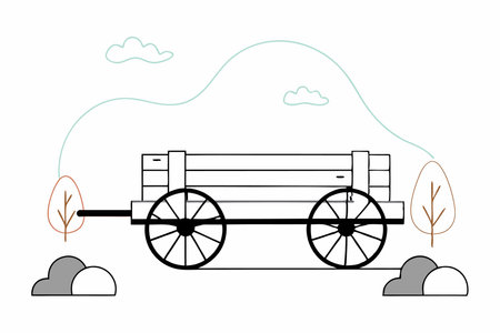 Horse with wooden empty cart vector on white backgroundのイラスト素材