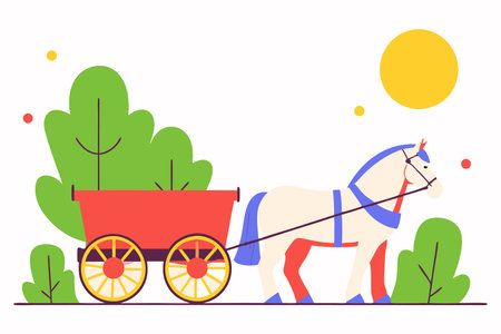 Horse with wooden empty cart vector on white backgroundのイラスト素材