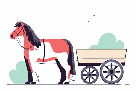 Horse with wooden empty cart vector on white backgroundのイラスト素材