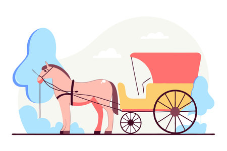 Horse with wooden empty cart vector on white backgroundのイラスト素材