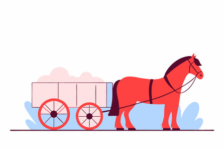 Horse with wooden empty cart vector on white backgroundのイラスト素材