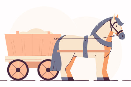 Horse with wooden empty cart vector on white backgroundのイラスト素材