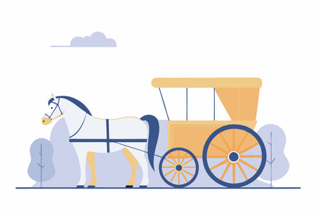 Horse with wooden empty cart vector on white backgroundのイラスト素材