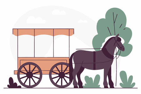 Horse with wooden empty cart vector on white backgroundのイラスト素材