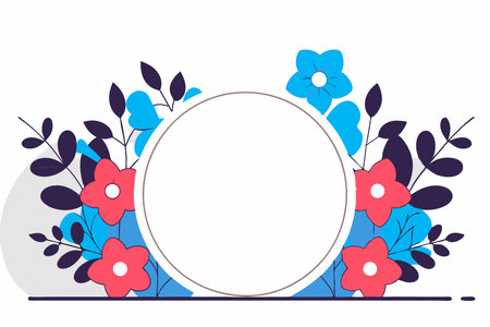 Watercolor floral wreath with circle on white backgroundのイラスト素材