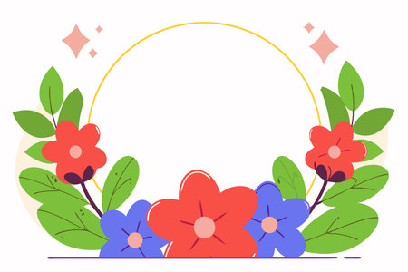 Watercolor floral wreath with circle on white backgroundのイラスト素材