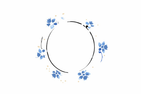 Watercolor floral wreath with circle on white backgroundのイラスト素材